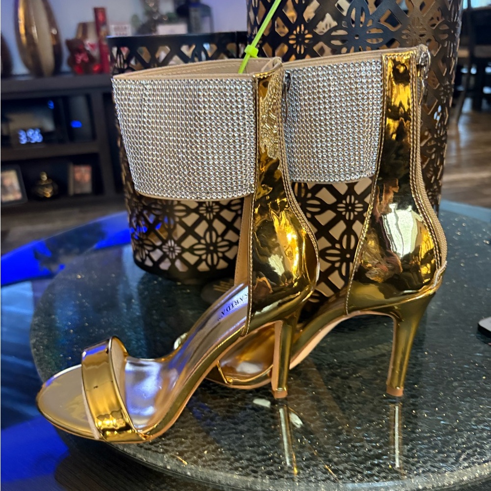 Shoes- Carlkarida Size 7 1/2 Gold and Diamond Open Round Toe Super High Heel